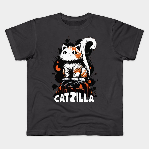 Cute CATZILLA King of the Felines Kids T-Shirt by Creaticurio